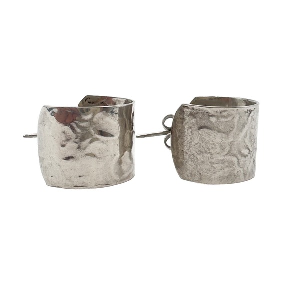 Danecraft Jewelry - Vintage Danecraft Wide Hoop Post Earrings Hammered Signed 925 Sterling Silver